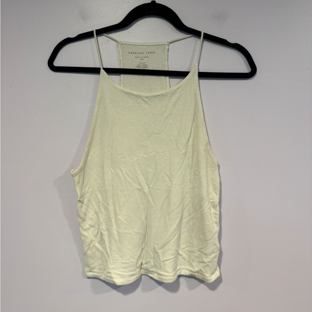 White ribbed American Eagle crop‎ tank top